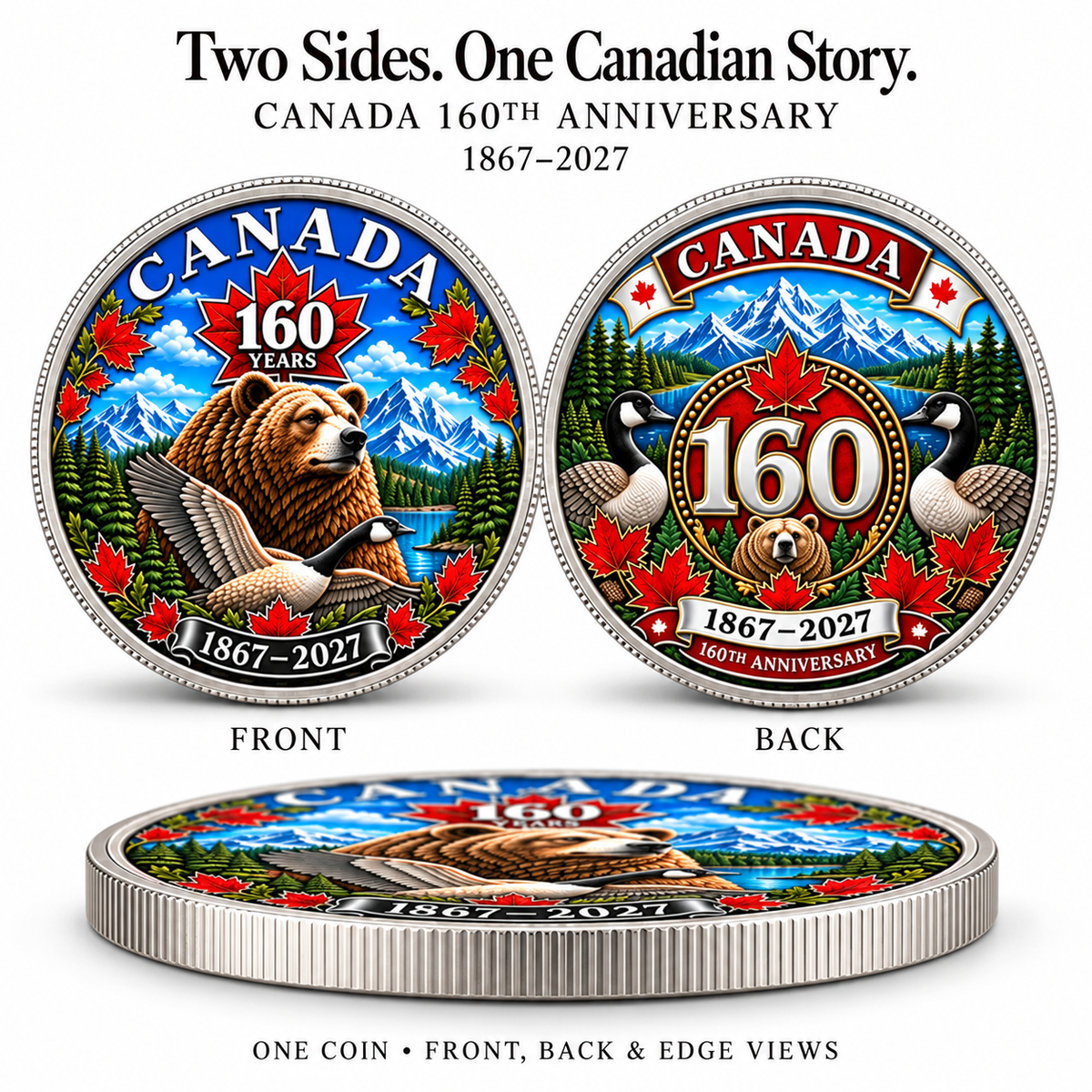 🍁 Canada 160th Anniversary Heritage Coin | Two-Sided 3D Wildlife Design