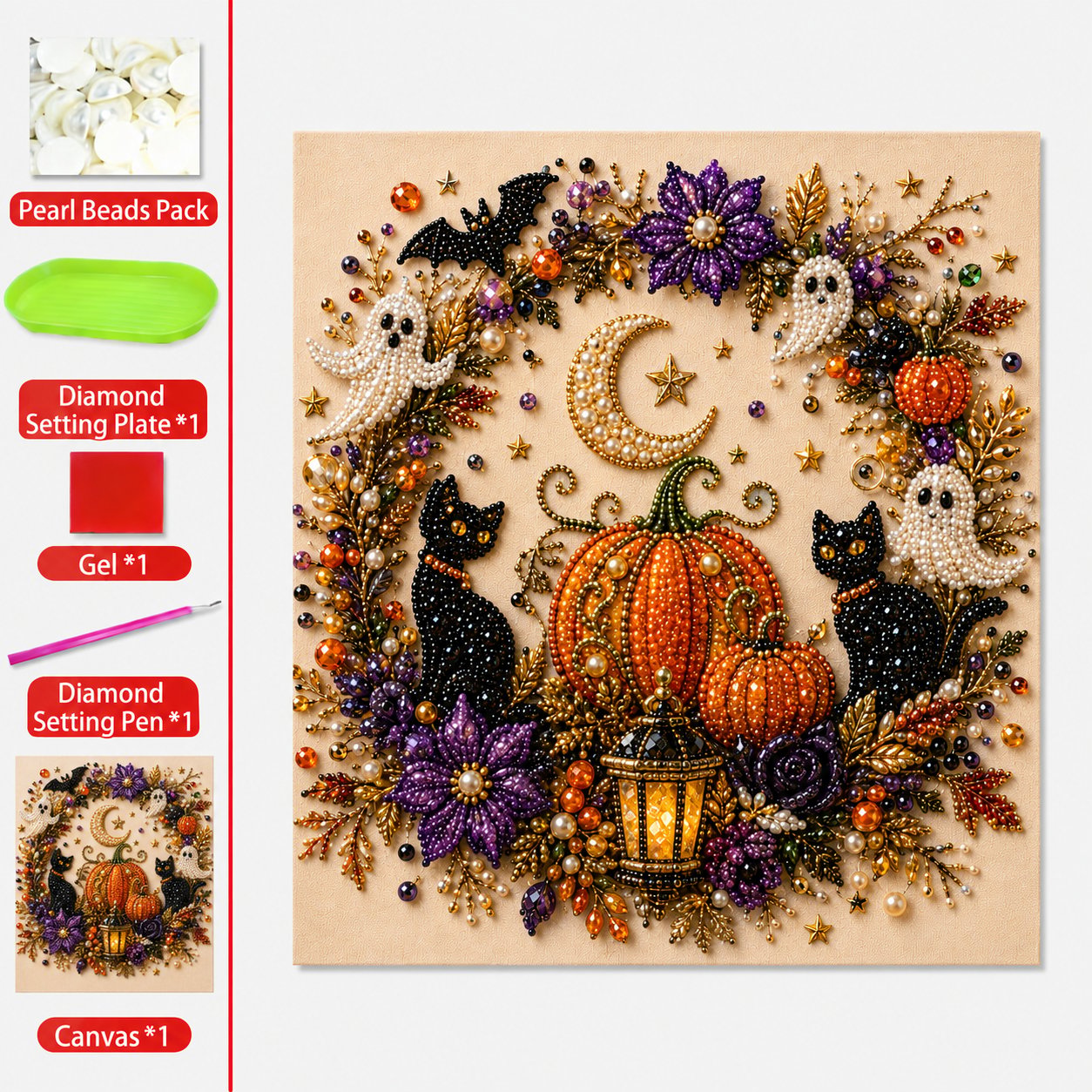 Halloween Pearl Art DIY Kit โ Turn Tiny Pearls into Spooky-Cute Magic