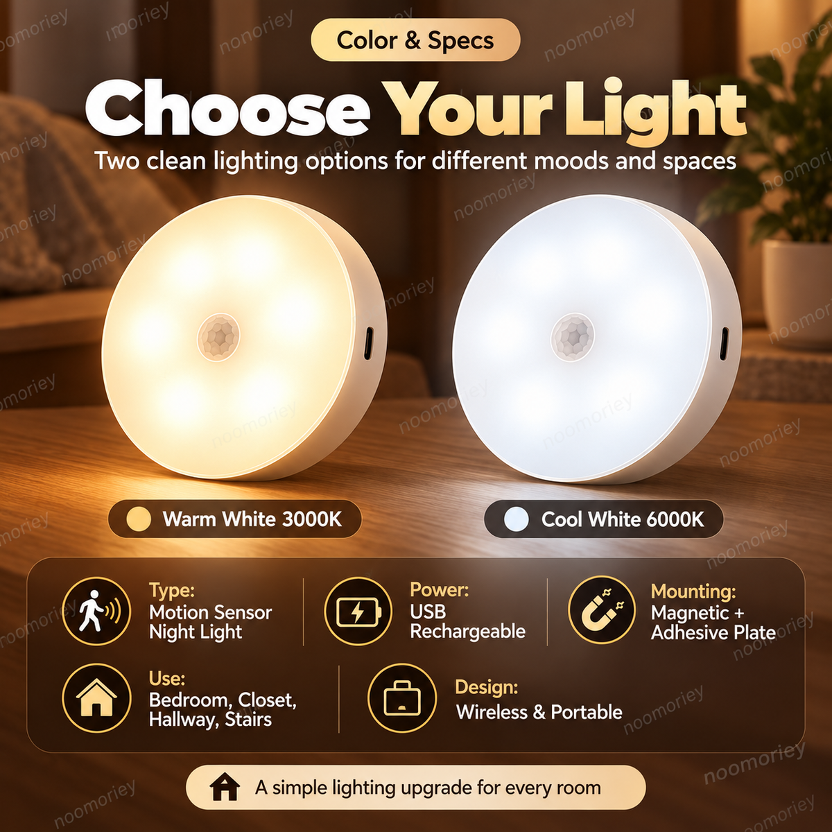 💡 Smart Motion Sensor LED Light – Rechargeable Magnetic Night Light with Automatic On/Off