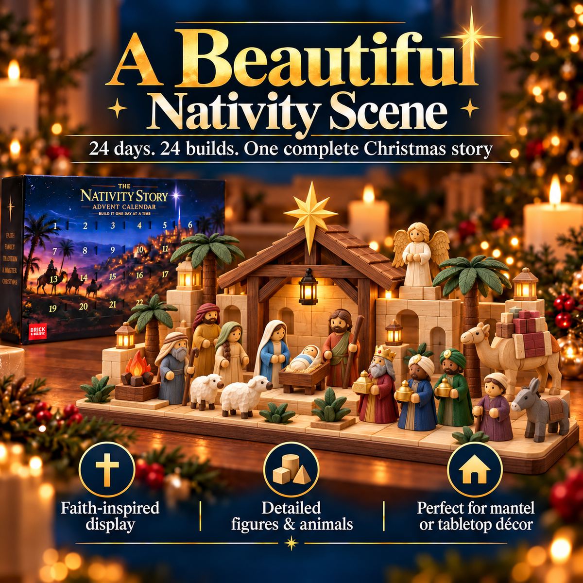 ✝️Nativity Advent Calendar – 24-Day Buildable Christmas Nativity Set✨