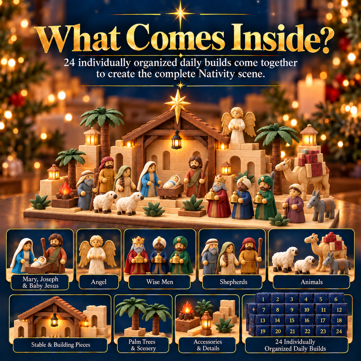 ✝️Nativity Advent Calendar – 24-Day Buildable Christmas Nativity Set✨