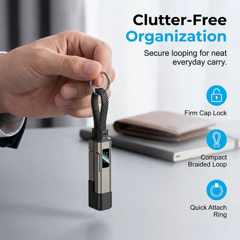 🔌 4-in-1 Digital Display Keychain Charging Cable — Power Anytime, Anywhere