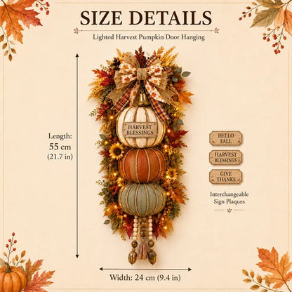 🏡🎃Lighted Stacked Pumpkin Fall Door Decor with 3 Seasonal Plaques