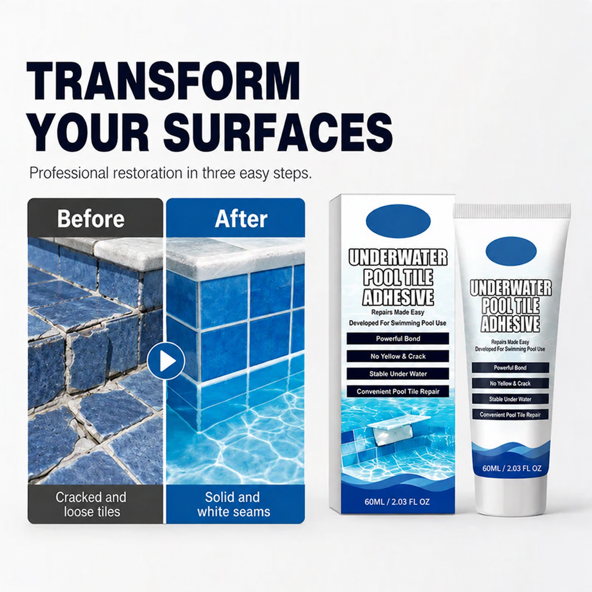 🥳2026 HOT SALE🥳💞50K+ SOLD!💦High Strength Underwater Pool Tile Adhesive🛠️