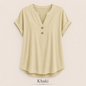 2026 Hot Style Women’s V-Neck Henley Top – Casual Loose Short Sleeve Dressy Blouse & Basic Tee