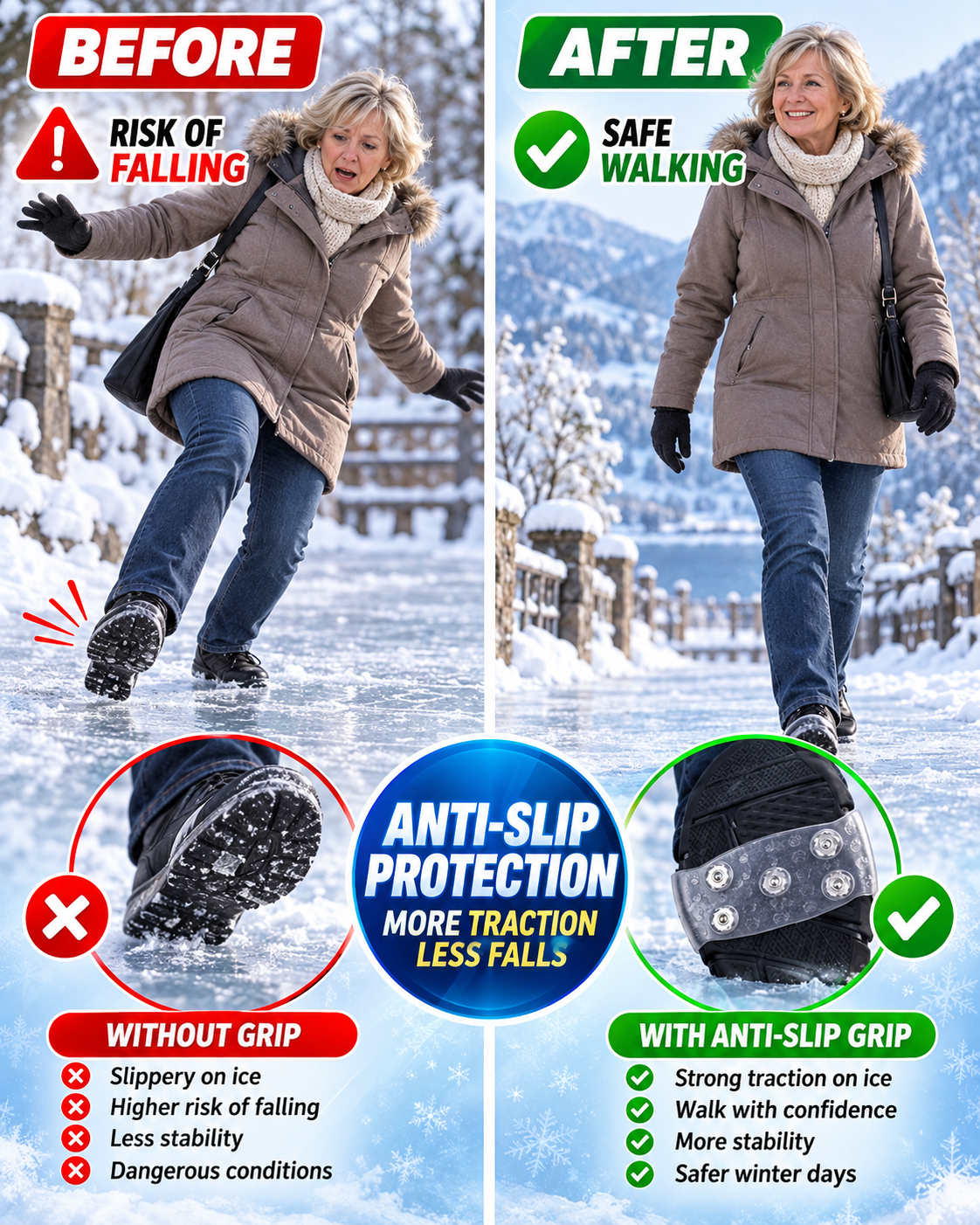 🔥Clearance Sale Buy 2 Get 2 Free+Free Gloves🎁Universal 5-Tooth Ice Cleats for Shoes & Boots