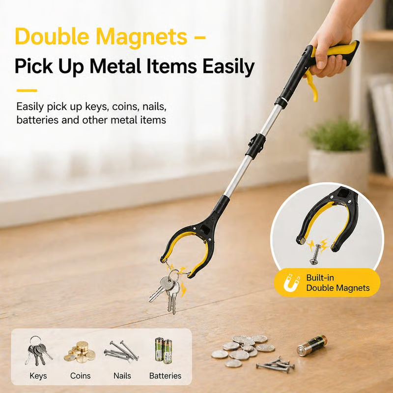 43" Extra Long Grabber Reacher Tool – Heavy Duty with 360° Rotating Jaw & Magnets