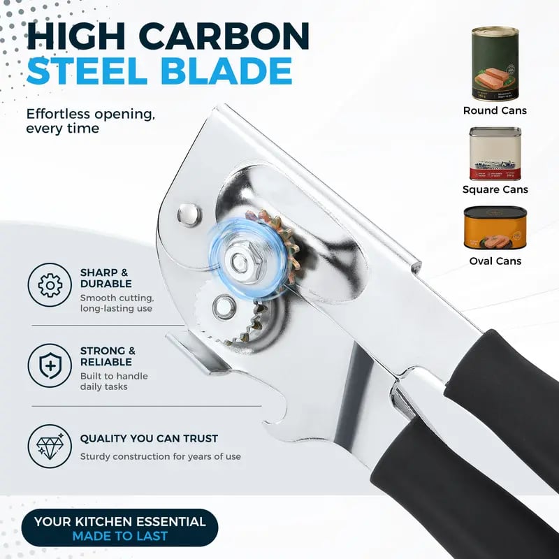 Manual Crank Can Opener - Heavy-Duty Stainless Steel Kitchen Utensil