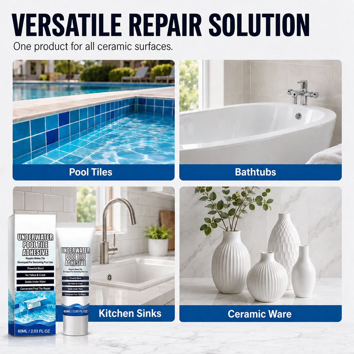 🥳2026 HOT SALE🥳💞50K+ SOLD!💦High Strength Underwater Pool Tile Adhesive🛠️