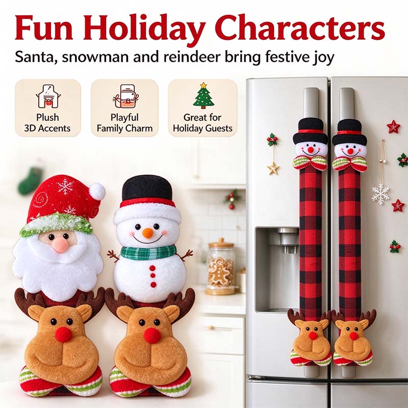 Christmas Refrigerator Handle Covers | Plush Plaid Wraps