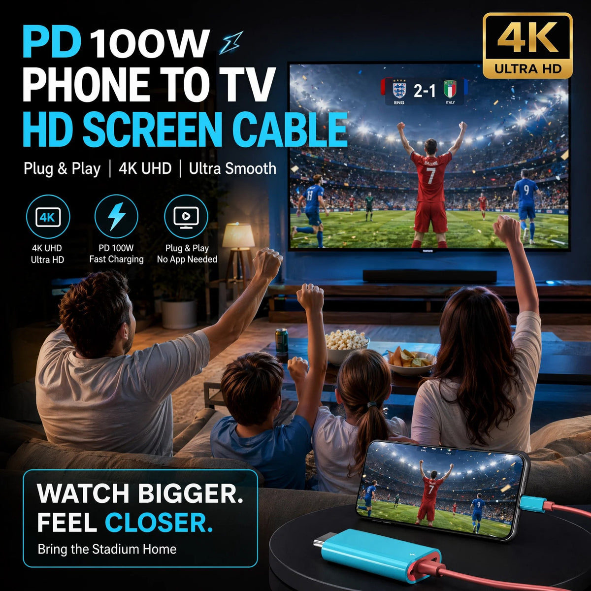 🎮📲 2M USB-C to HDMI Cable – 4K Display & 100W PD Charging for Switch, Phones, Tablets & Laptops