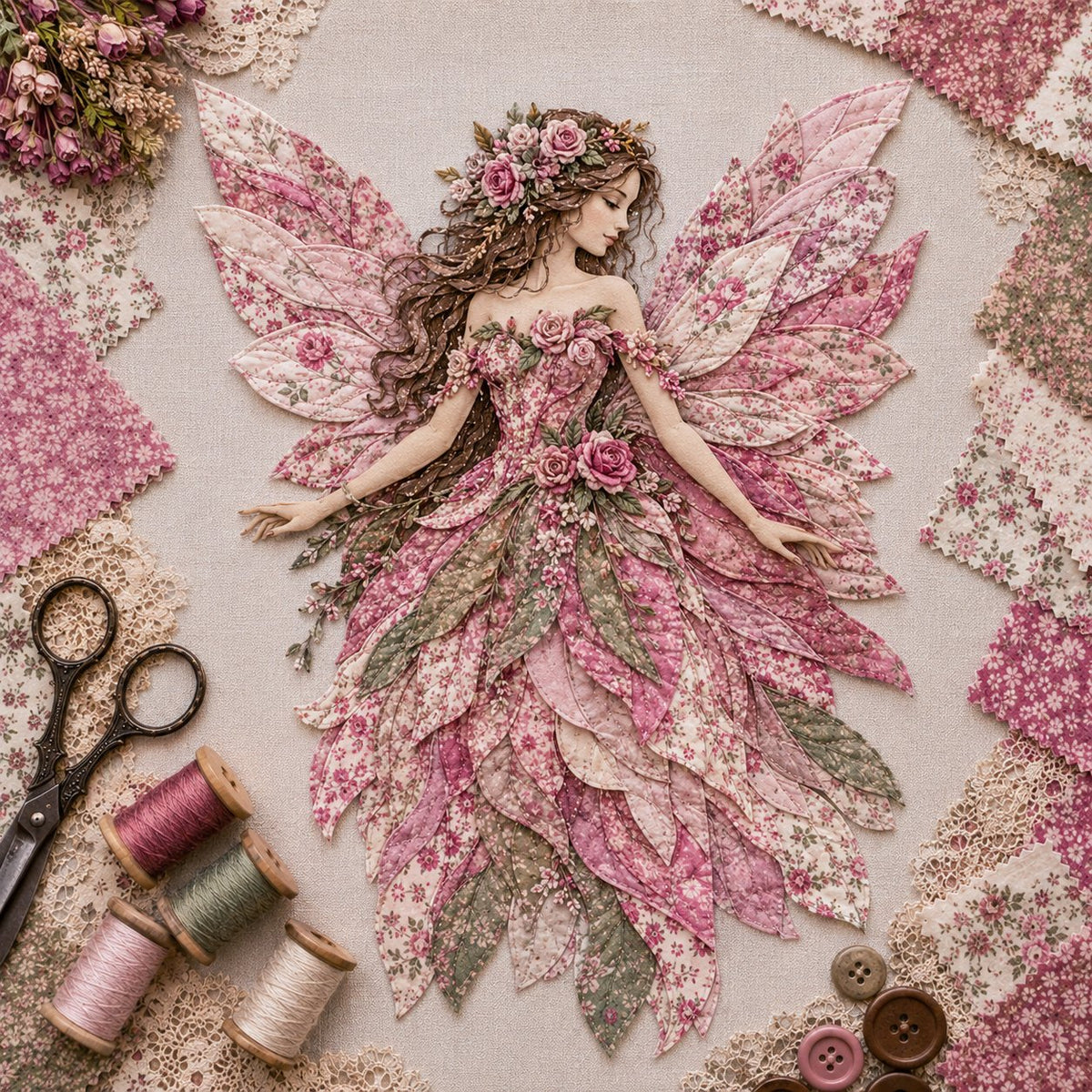Premium Fairy Patchwork DIY Kit | High-Quality Layered Fabric with Floral Wings DIY Handmade Fantasy Wall Decor ✨