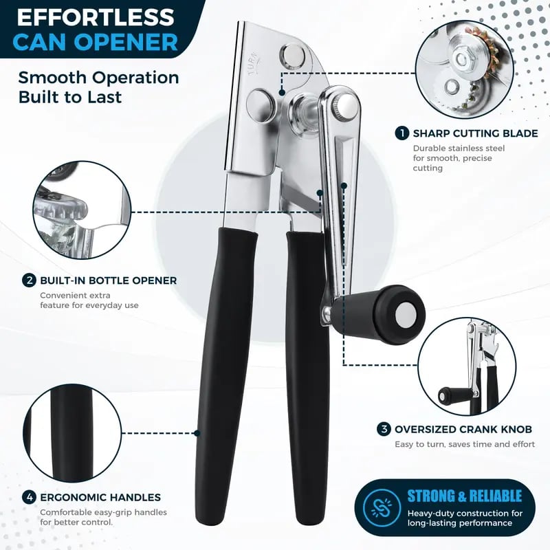 Manual Crank Can Opener - Heavy-Duty Stainless Steel Kitchen Utensil