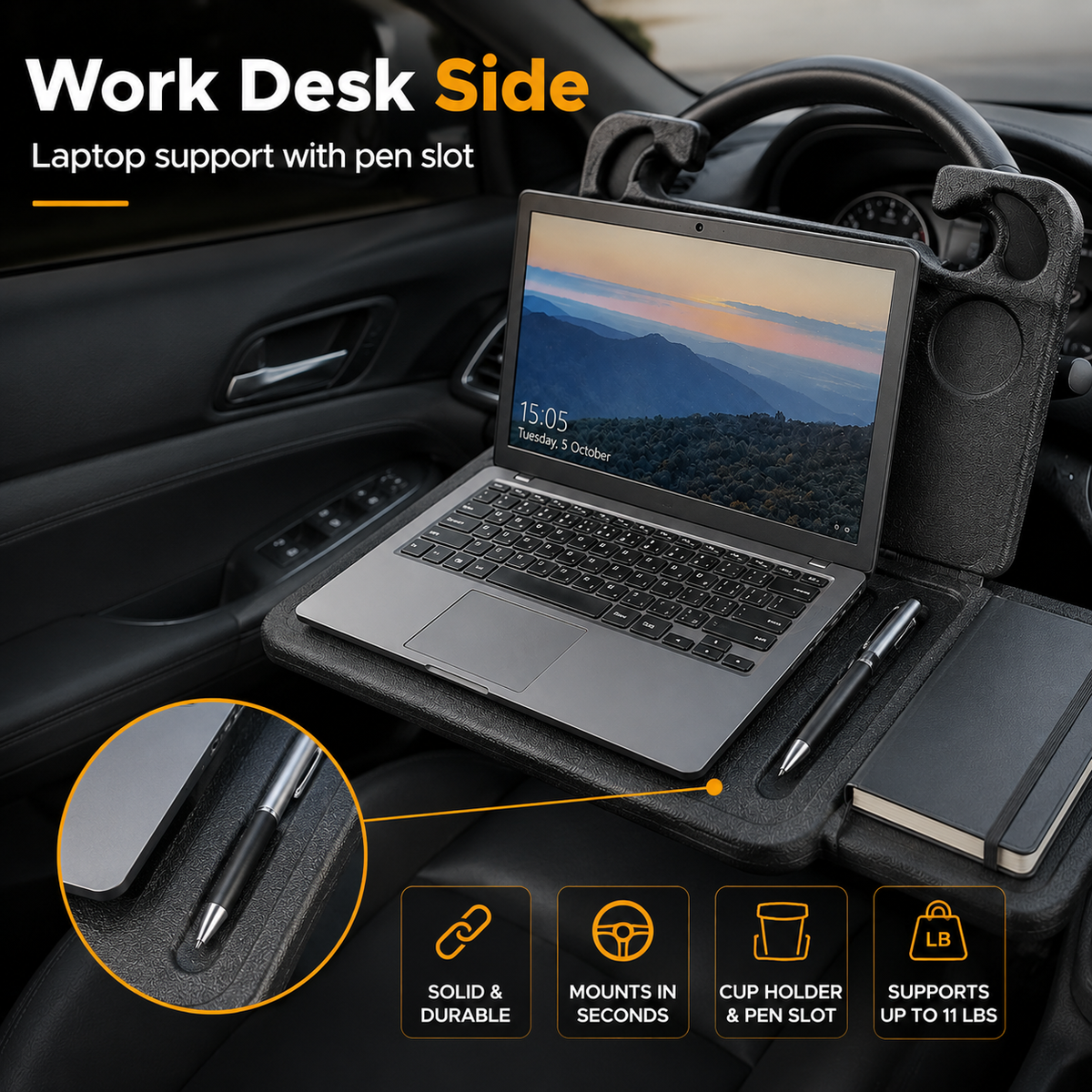 🔥48% OFF 2-in-1 Steering Wheel Desk 🚗 Turn Parked Time Into Useful Time