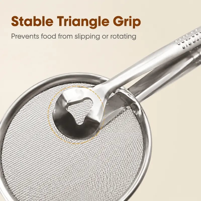 2-in-1 Stainless Steel Frying Filter Tongs – Clip, Drain & Serve Easily