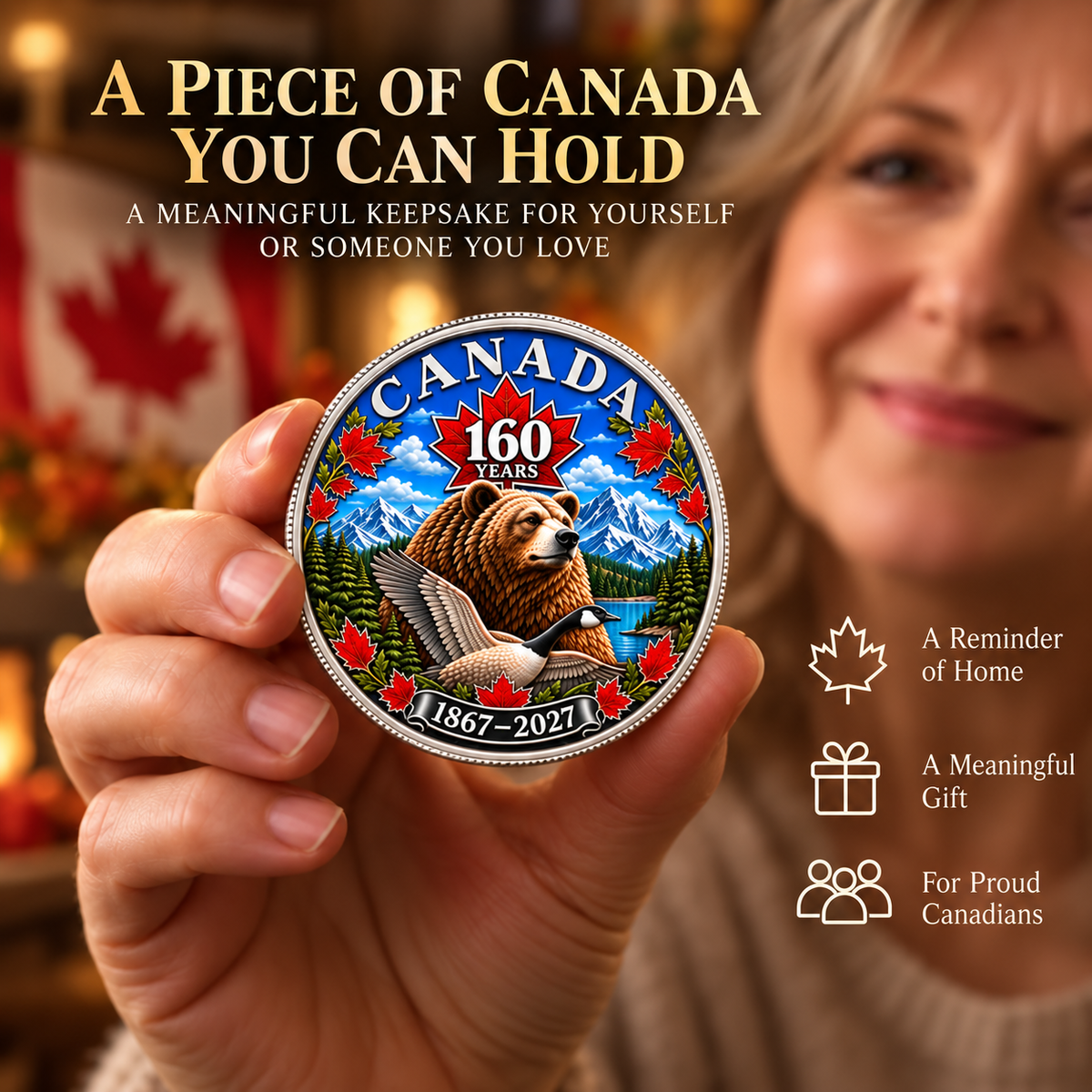 🍁 Canada 160th Anniversary Heritage Coin | Two-Sided 3D Wildlife Design