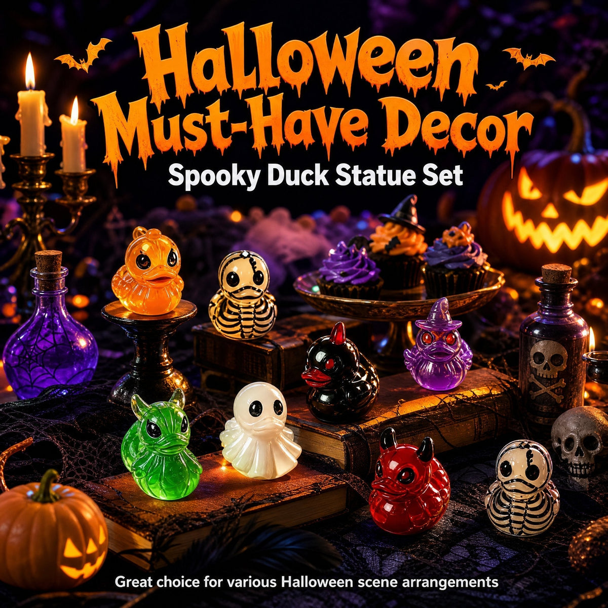 👻🎃Glow-In-The-Dark Mini Halloween Duck Set - Luminous Resin Figurines & Spooky Statues for Desk & Micro-Landscapes