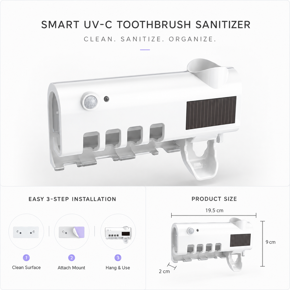 Smart UV-C Toothbrush Sanitizer with Automatic Sensor