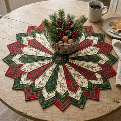 Golden Christmas Star Quilted Table Topper – Finished & Ready to Display