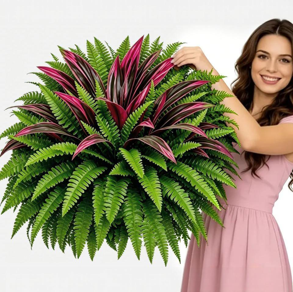 UV-Resistant Artificial Fern & Red Dracaena Decorative Plants – Full, Lush & Fade-Resistant!