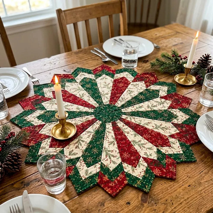Golden Christmas Star Quilted Table Topper – Finished & Ready to Display