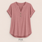 2026 Hot Style Women’s V-Neck Henley Top – Casual Loose Short Sleeve Dressy Blouse & Basic Tee