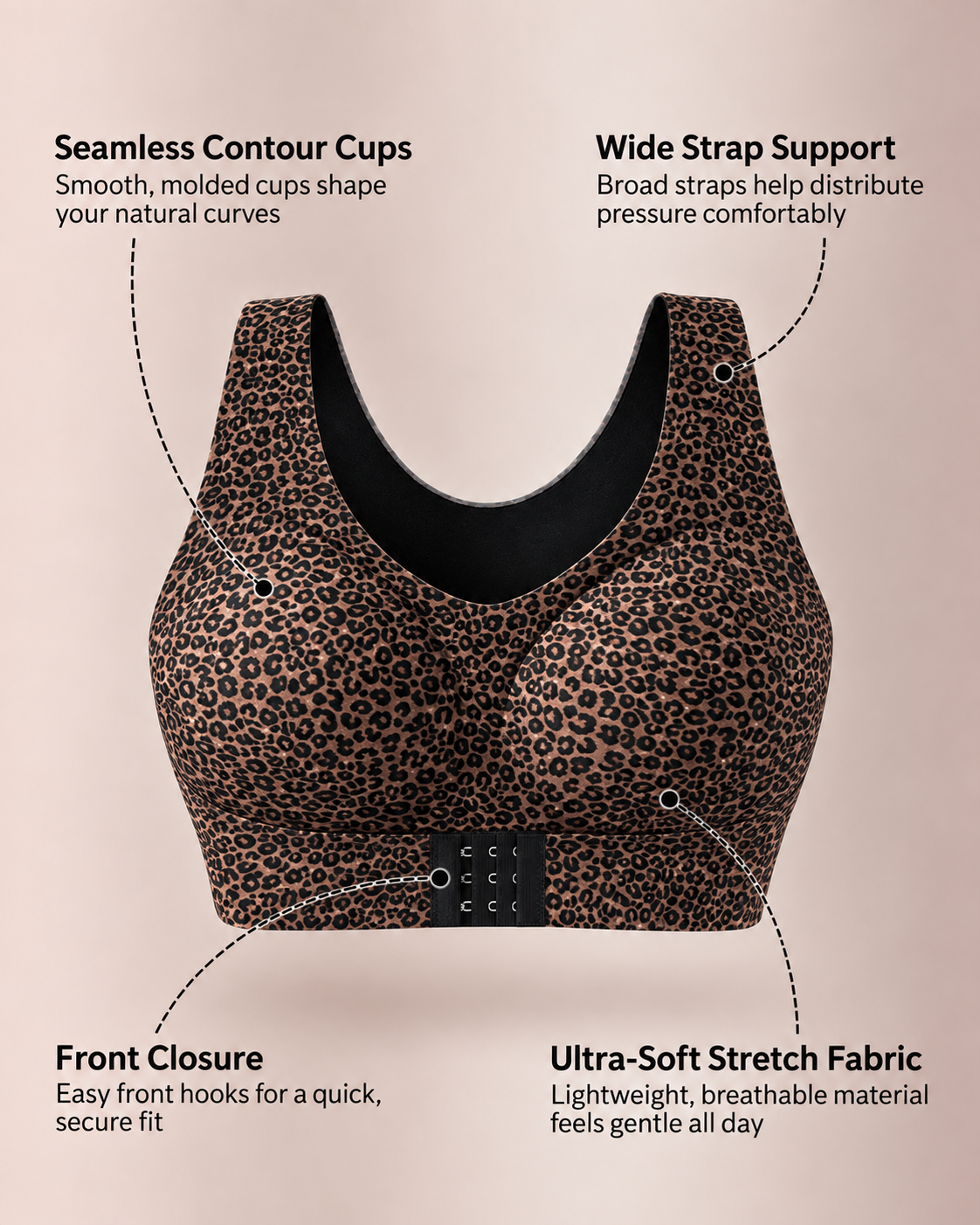 Cross Back Front Closure Wireless Posture Support Bra