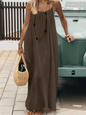 Women's Solid Color Cami Lounge Dress, Elegant Sleeveless Long Dress for Summer, Ladies Sleepwear for Indoor Wear