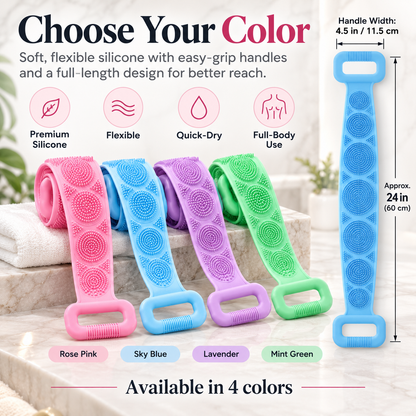 Silicone Back Scrubber Belt – Exfoliating Shower Strap with Easy-Grip Handles
