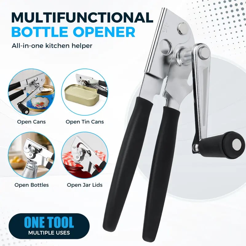 Manual Crank Can Opener - Heavy-Duty Stainless Steel Kitchen Utensil