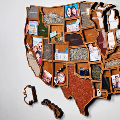 🗺️ USA Travel Memory Map – Wooden Keepsake Wall Display