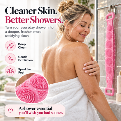Silicone Back Scrubber Belt – Exfoliating Shower Strap with Easy-Grip Handles