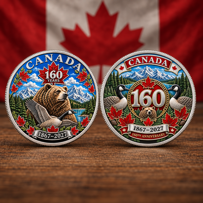 🍁 Canada 160th Anniversary Heritage Coin | Two-Sided 3D Wildlife Design
