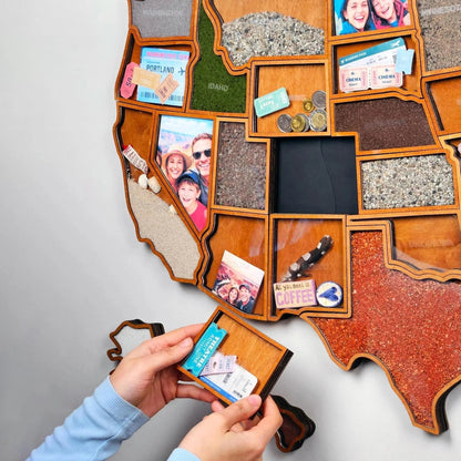 🗺️ USA Travel Memory Map – Wooden Keepsake Wall Display