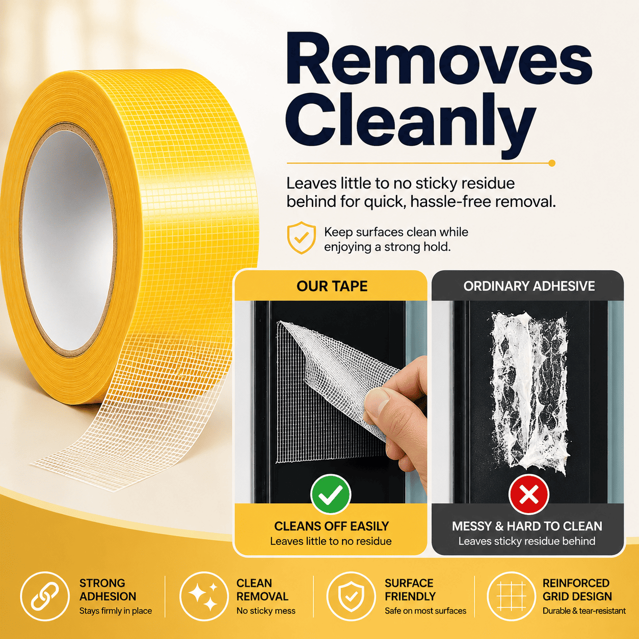 Heavy Duty Double Sided, Strong Adhesive PET Tape, Removable No Residue