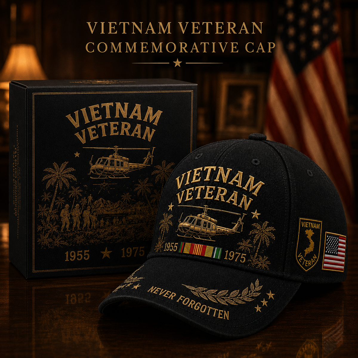 Vietnam Veteran 1955–1975 Memorial Embroidered Cap