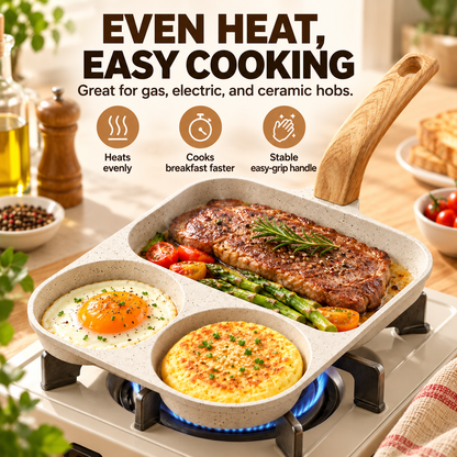 🍳 3-In-1 Split Non-Stick Frying Pan - Divided Breakfast Skillet for Eggs & Burgers 🥞