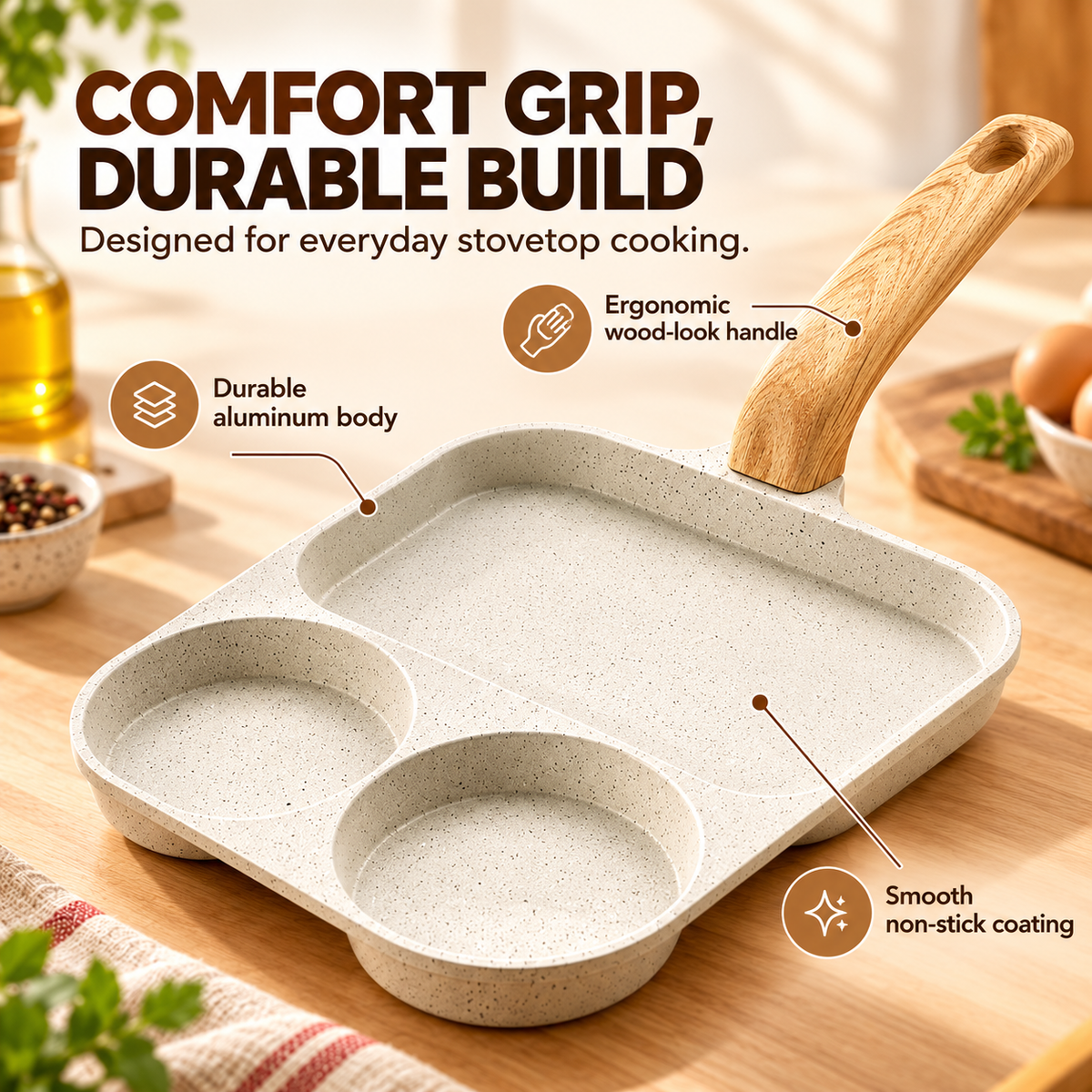 🍳 3-In-1 Split Non-Stick Frying Pan - Divided Breakfast Skillet for Eggs & Burgers 🥞