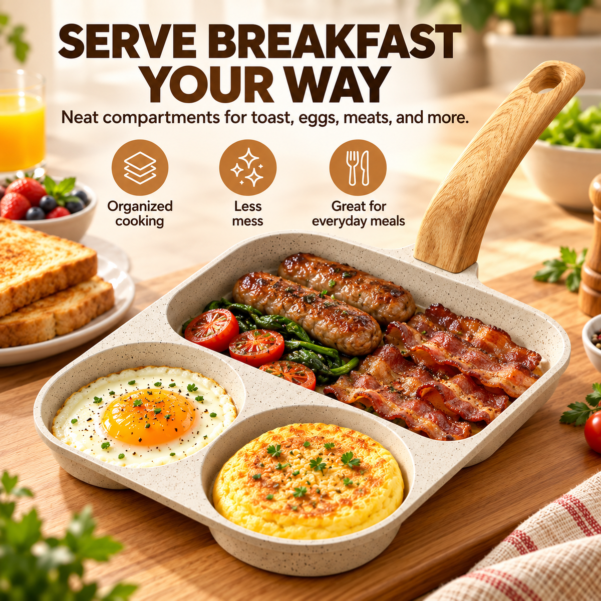 🍳 3-In-1 Split Non-Stick Frying Pan - Divided Breakfast Skillet for Eggs & Burgers 🥞