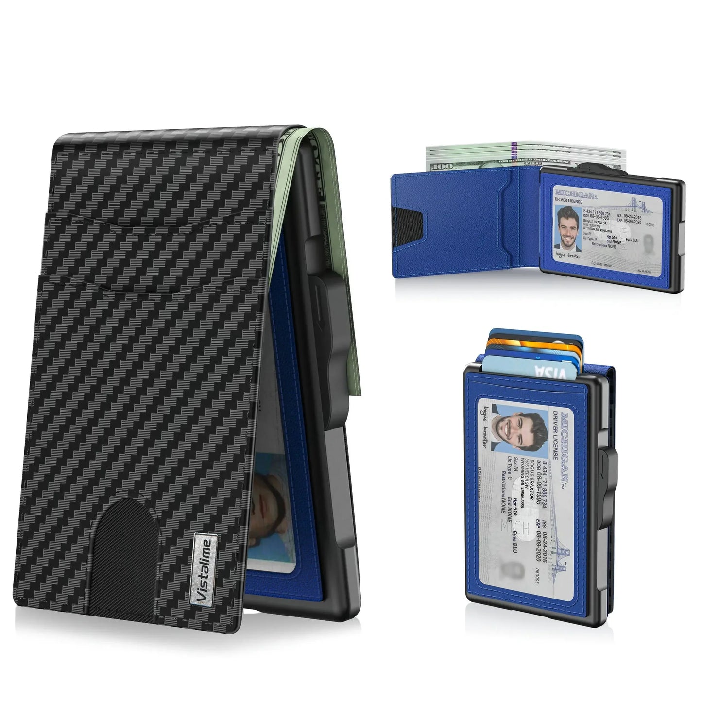 Men’s Minimalist Pop-Up Wallet, RFID Blocking Aluminum Slim Bifold.