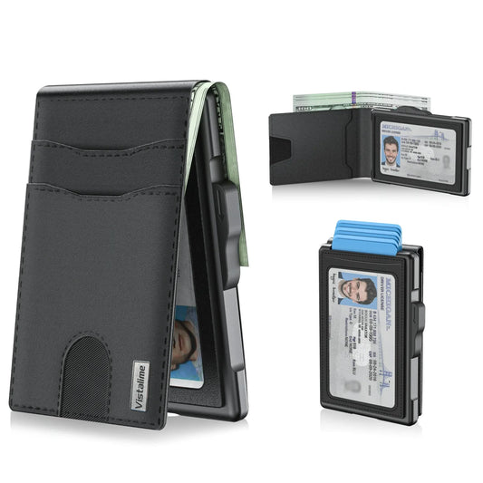 Men’s Minimalist Pop-Up Wallet, RFID Blocking Aluminum Slim Bifold.