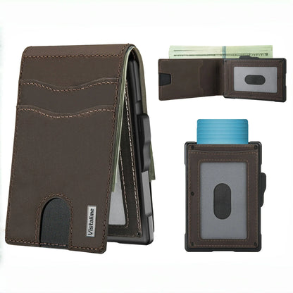 Men’s Minimalist Pop-Up Wallet, RFID Blocking Aluminum Slim Bifold.