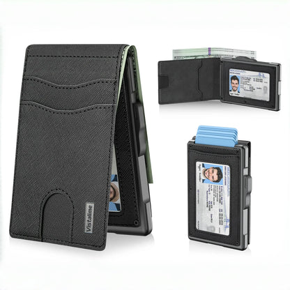Men’s Minimalist Pop-Up Wallet, RFID Blocking Aluminum Slim Bifold.