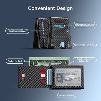 Men’s Minimalist Pop-Up Wallet, RFID Blocking Aluminum Slim Bifold.