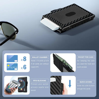 Men’s Minimalist Pop-Up Wallet, RFID Blocking Aluminum Slim Bifold.