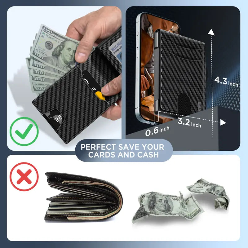 Men’s Minimalist Pop-Up Wallet, RFID Blocking Aluminum Slim Bifold.