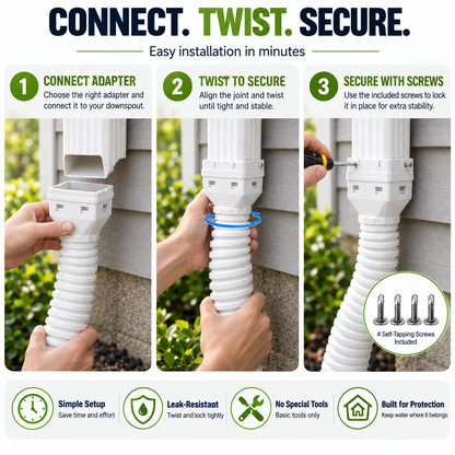 Flexible Rain Gutter Downspout Extension Kit  – Adjustable 22"-63" Drain Pipe with Leaf Filter for Foundation Protection