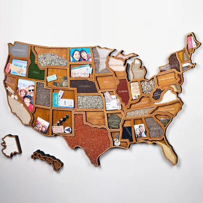 🗺️ USA Travel Memory Map – Wooden Keepsake Wall Display