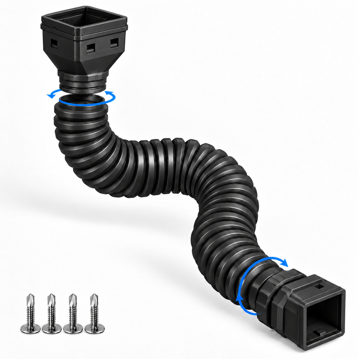 Flexible Rain Gutter Downspout Extension Kit  – Adjustable 22"-63" Drain Pipe with Leaf Filter for Foundation Protection