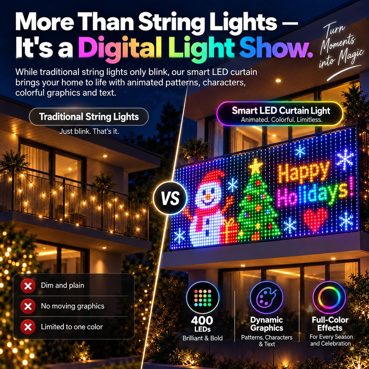 ✨ Turn Your Balcony Into A Giant LED Light Show! 🎄 Smart 300-LED Animated Mesh Screen 🎆📱